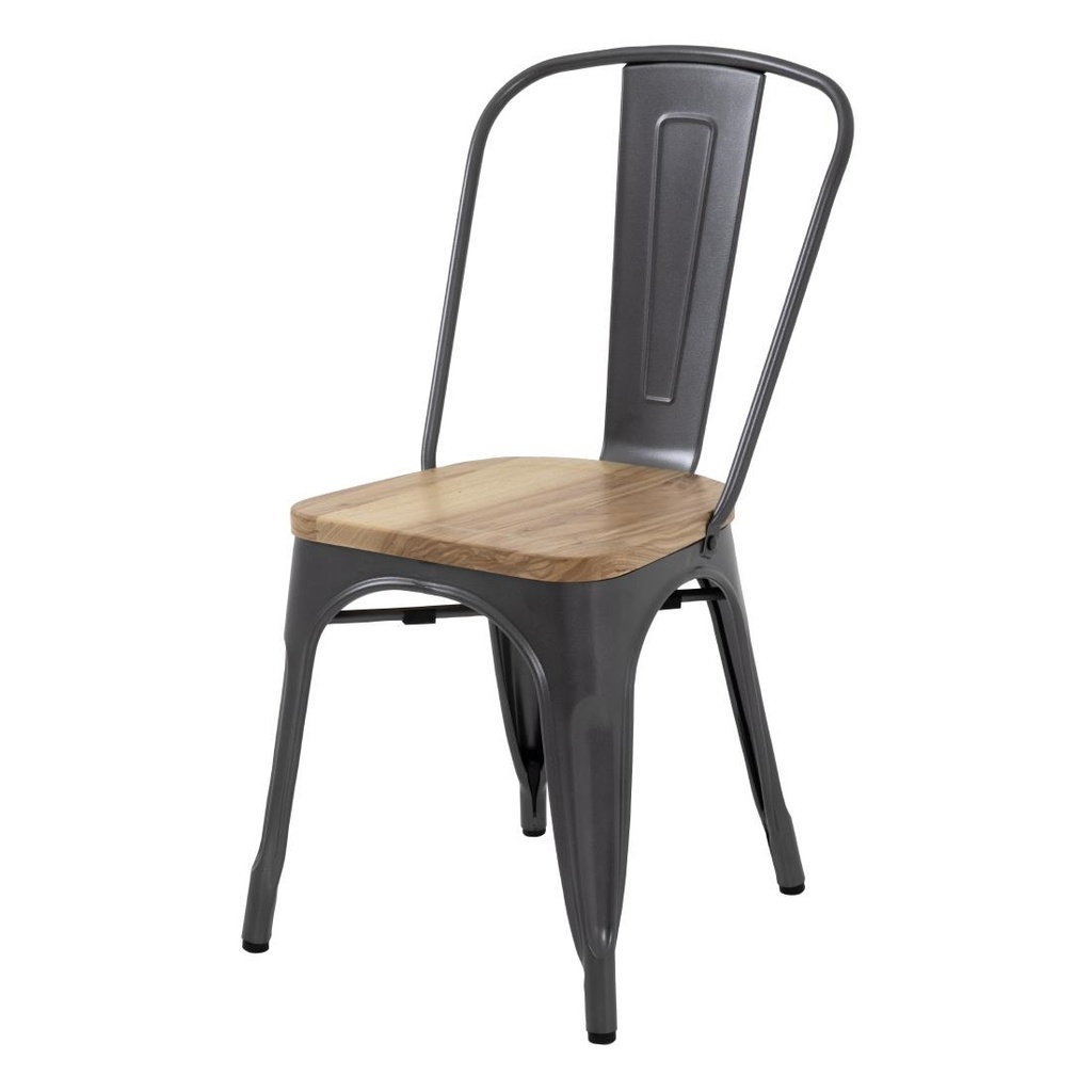 Chaises en acier avec assise en bois Bolero Bistro gris métallisé (lot de 4)