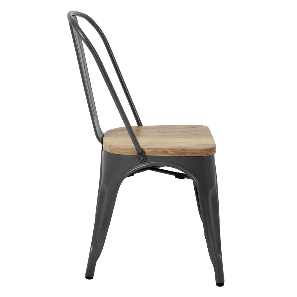 Chaises en acier avec assise en bois Bolero Bistro gris métallisé (lot de 4)