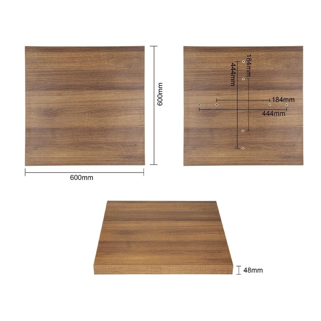 Plateau de table carré Bolero 600mm effet bois chêne rustique