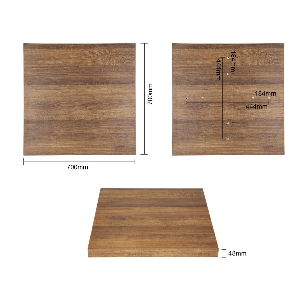 Plateau de table carré Bolero 700mm effet bois chêne rustique