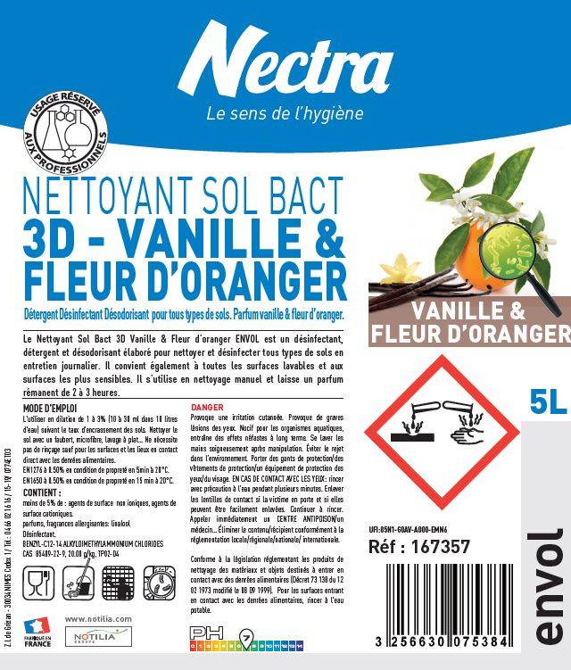 NETTOYANT BACTERICIDE SOL FLEUR D'ORANGER 5L
