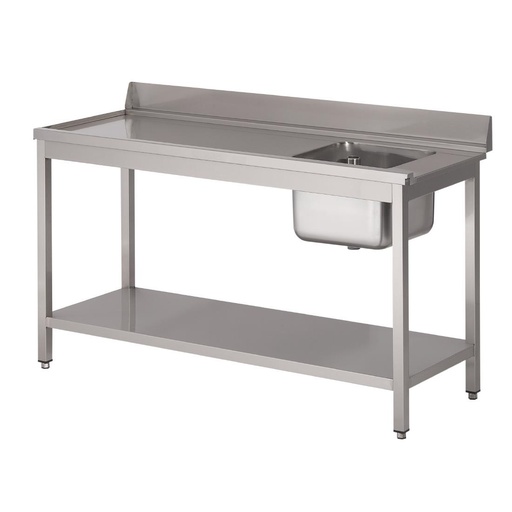[DS461] Table d'entrée lave-vaisselle inox avec bac à droite dosseret et tablette inférieure Gastro M 850x1000x700mm