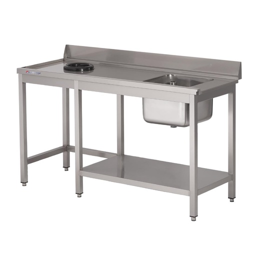 [DS465] Table d'entrée lave-vaisselle inox avec bac à droite TVO dosseret et tablette inférieure Gastro M 1000 x 700mm