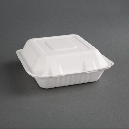 [FC526] Boîtes 3 compartiments avec couvercle à charnière compostables en bagasse Fiesta Compostable 201mm (lot de 200)