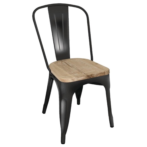 [GG707] Chaise en acier noir avec assise en bois Bolero Bistro (lot de 4)