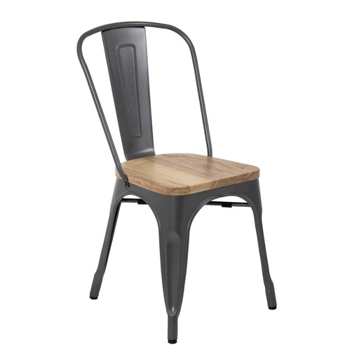 [GG708] Chaises en acier avec assise en bois Bolero Bistro gris métallisé (lot de 4)