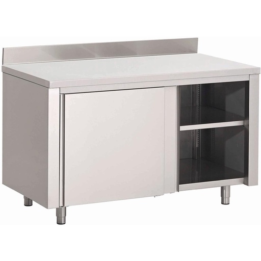 [GN156] Table armoire inox avec portes coulissantes et dosseret Gastro M 1000 x 700 x 880mm