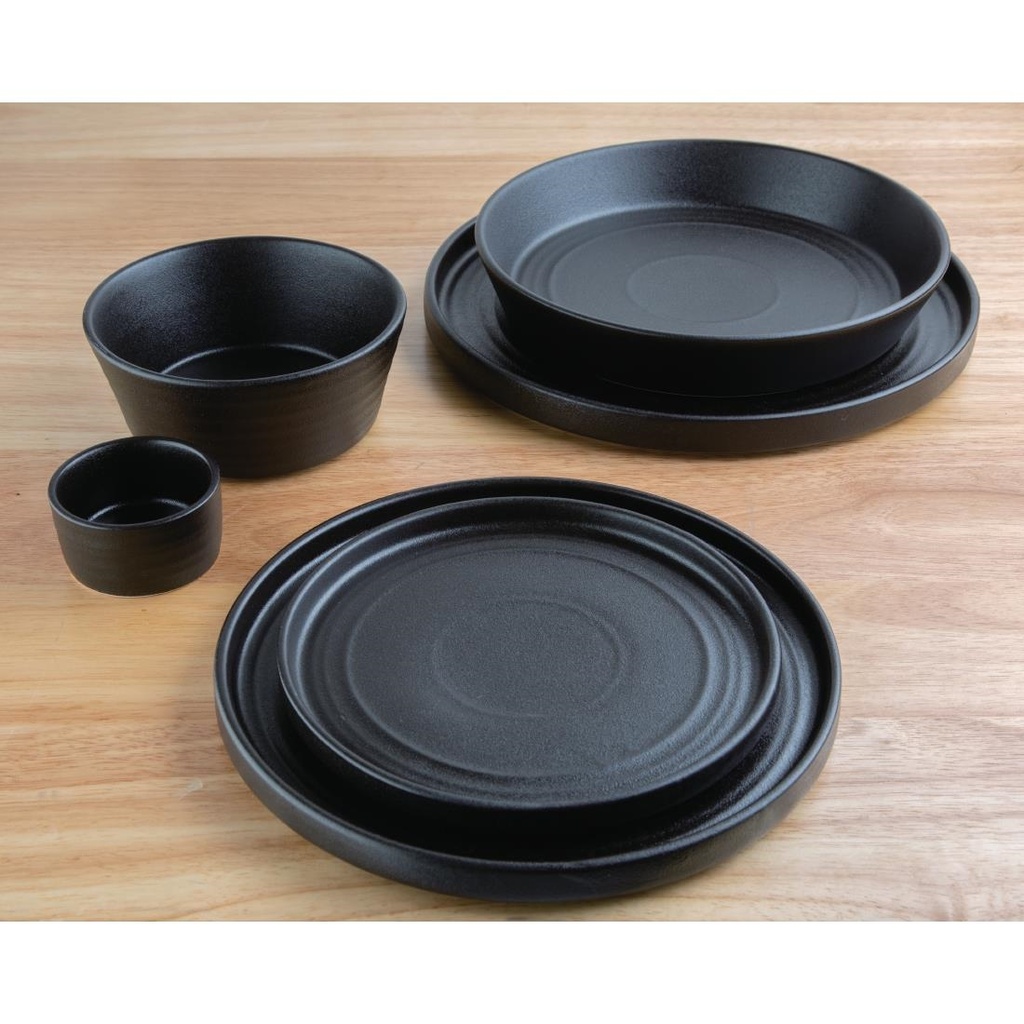 Assiettes plates rondes texturées Olympia Cavolo noires 180mm (lot de 6)