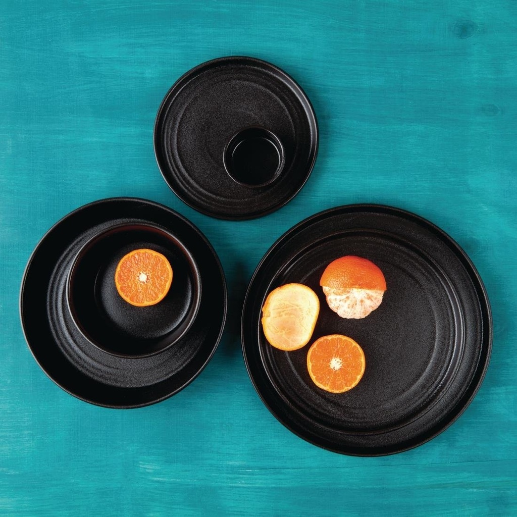 Assiettes plates rondes texturées Olympia Cavolo noires 220mm (lot de 6)
