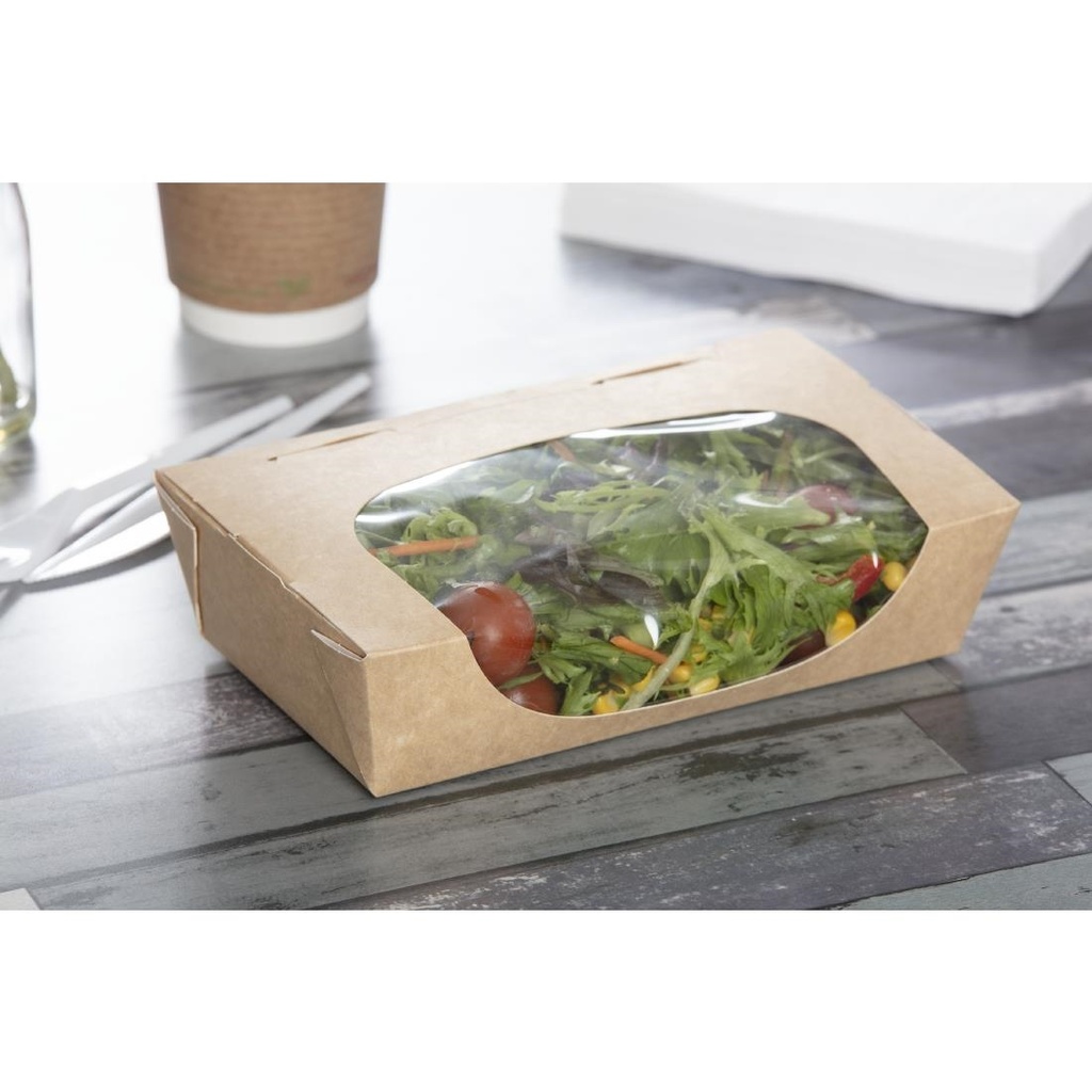 Barquettes à salade kraft recyclables avec fenêtre 1000ml (lot de 200)