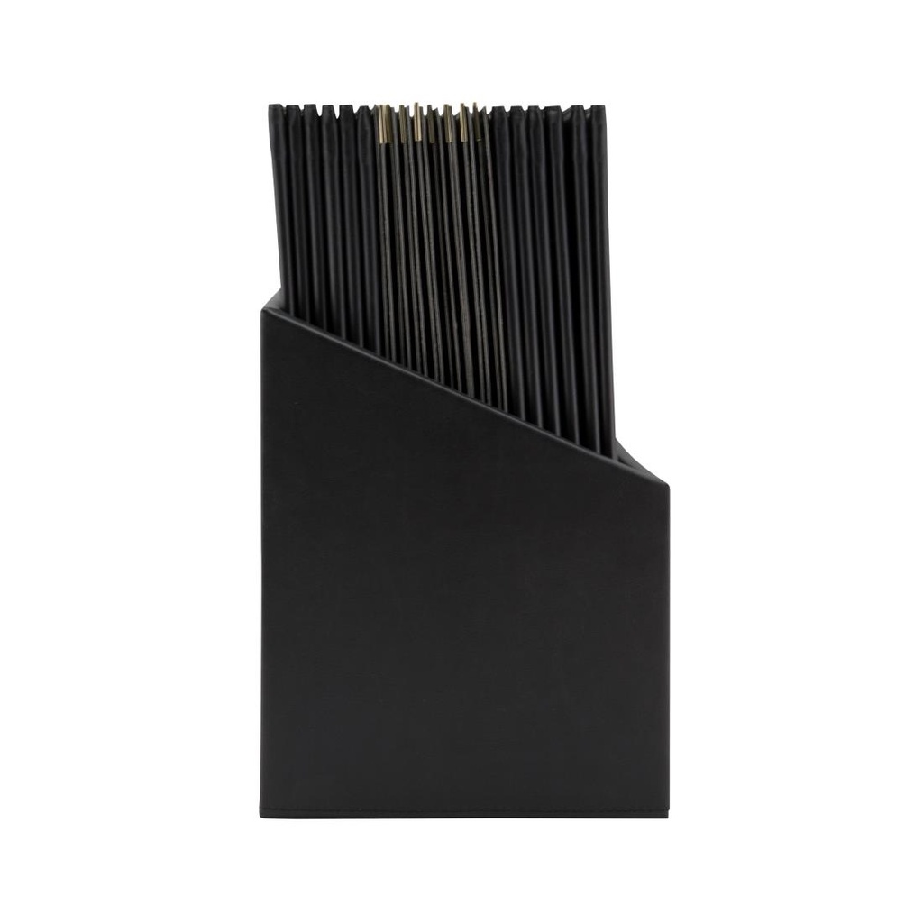Boîte avec 20 protège-menus simili cuir A4x4 Securit Classic noirs
