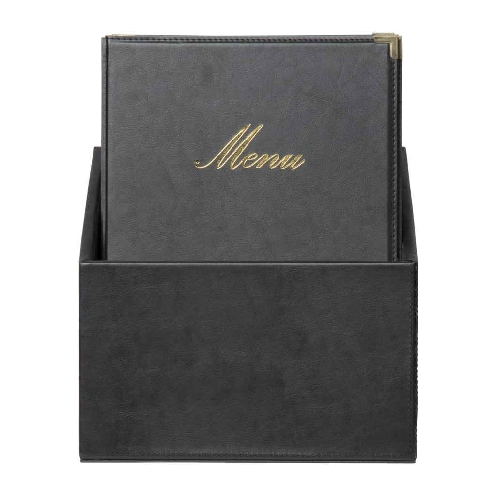 Boîte avec 20 protège-menus simili cuir A4x4 Securit Classic noirs