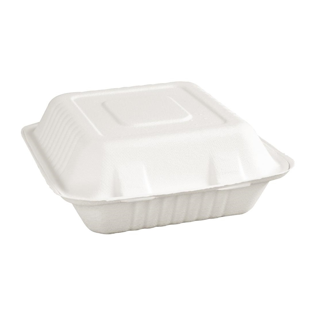 Boîtes 3 compartiments avec couvercle à charnière compostables en bagasse Fiesta Compostable 201mm (lot de 200)