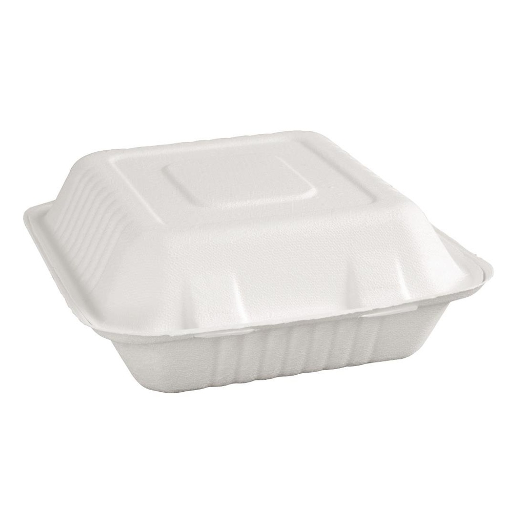 Boîtes avec couvercle à charnière compostables en bagasse Fiesta Compostable 223mm (lot de 200)