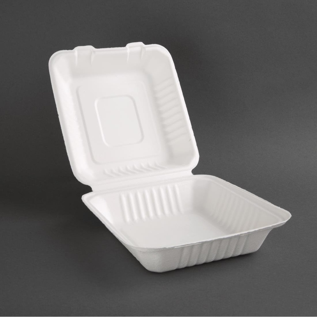 Boîtes avec couvercle à charnière compostables en bagasse Fiesta Compostable 223mm (lot de 200)