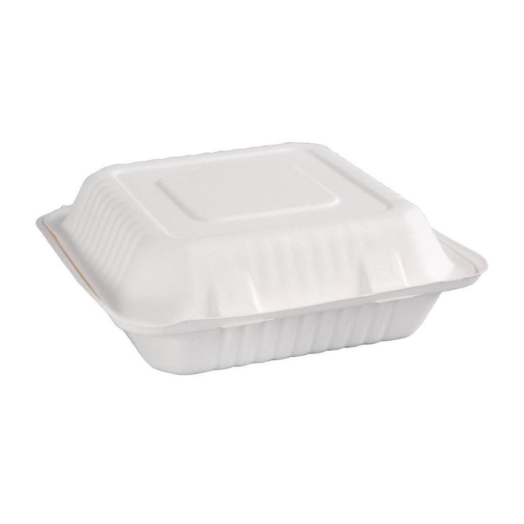 Boîtes avec couvercle à charnière compostables en bagasse Fiesta Compostable 236mm (lot de 200)