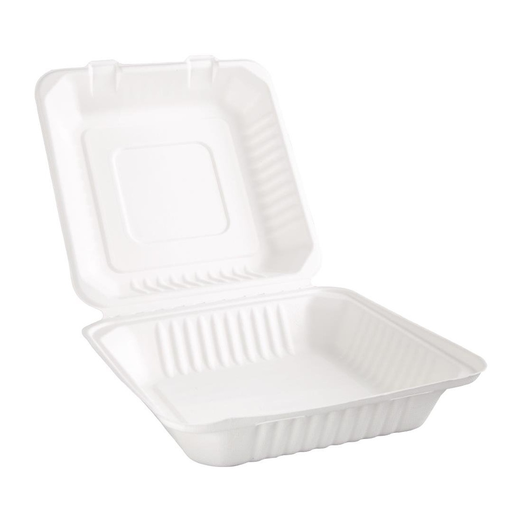 Boîtes avec couvercle à charnière compostables en bagasse Fiesta Compostable 236mm (lot de 200)