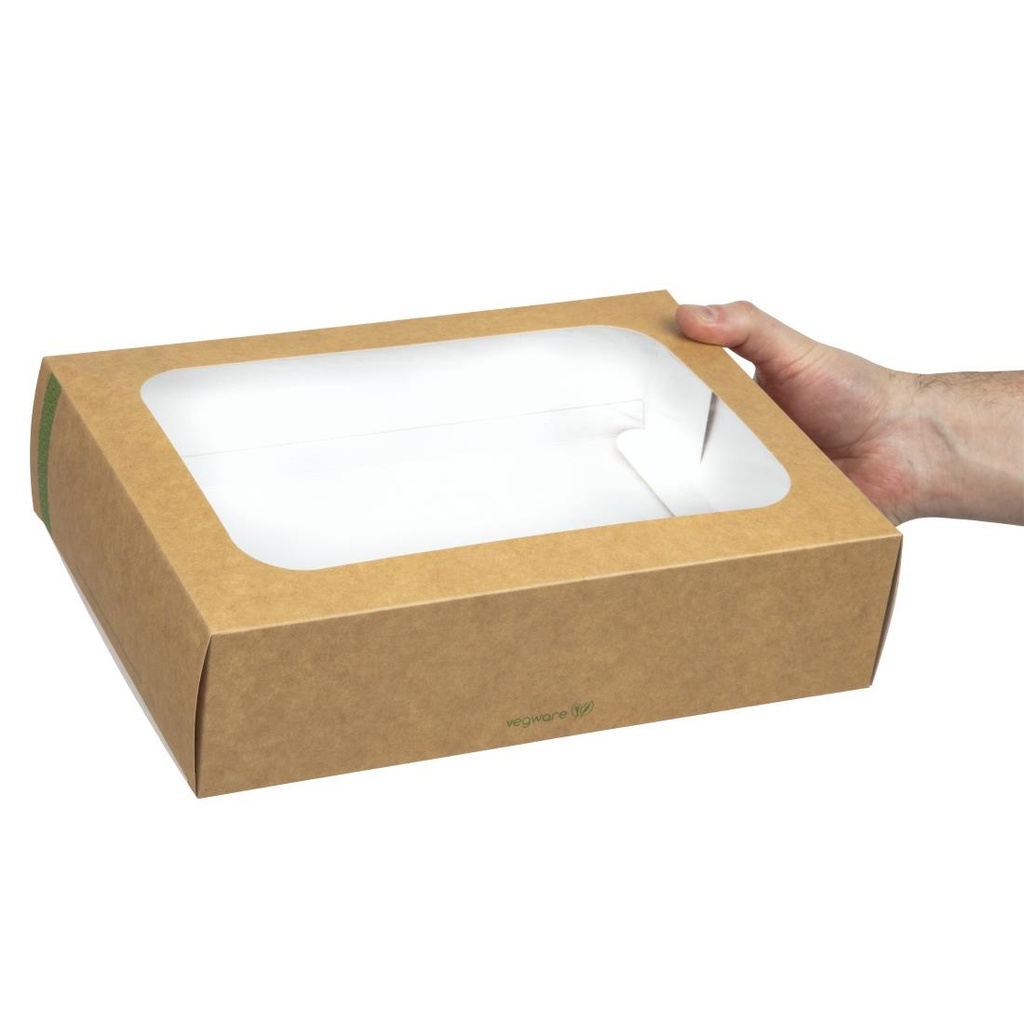 Boîtes compostables standards avec plateau et couvercle à fenêtre Vegware (Lot de 50)