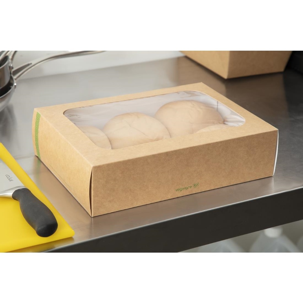 Boîtes compostables standards avec plateau et couvercle à fenêtre Vegware (Lot de 50)