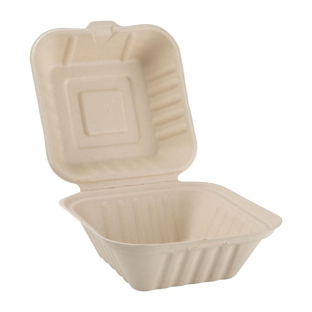 Boîtes hamburger compostables en bagasse coloris naturel Fiesta Compostable 152mm (lot de 500)