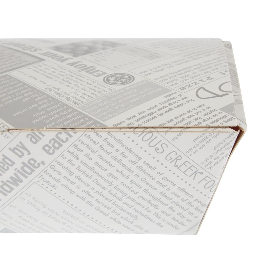 Boîtes repas compostables impression journal Colpac 250mm (lot de 150)