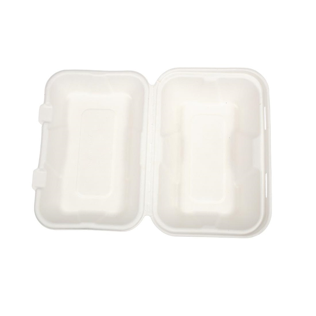 Boîtes repas en bagasse compostables avec couvercle à charnière Vegware 228mm (Lot de 200)