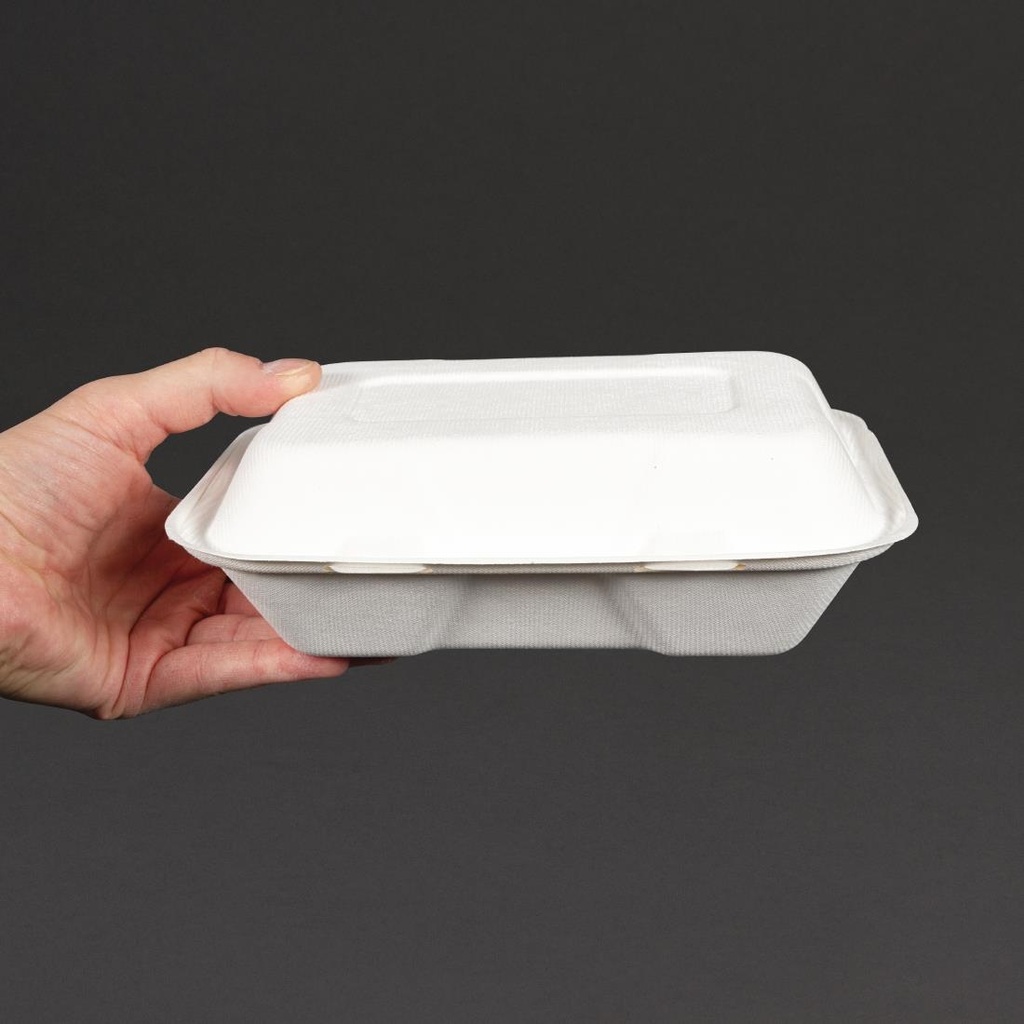 Boîtes repas en bagasse compostables avec couvercle à charnière Vegware 228mm (Lot de 200)