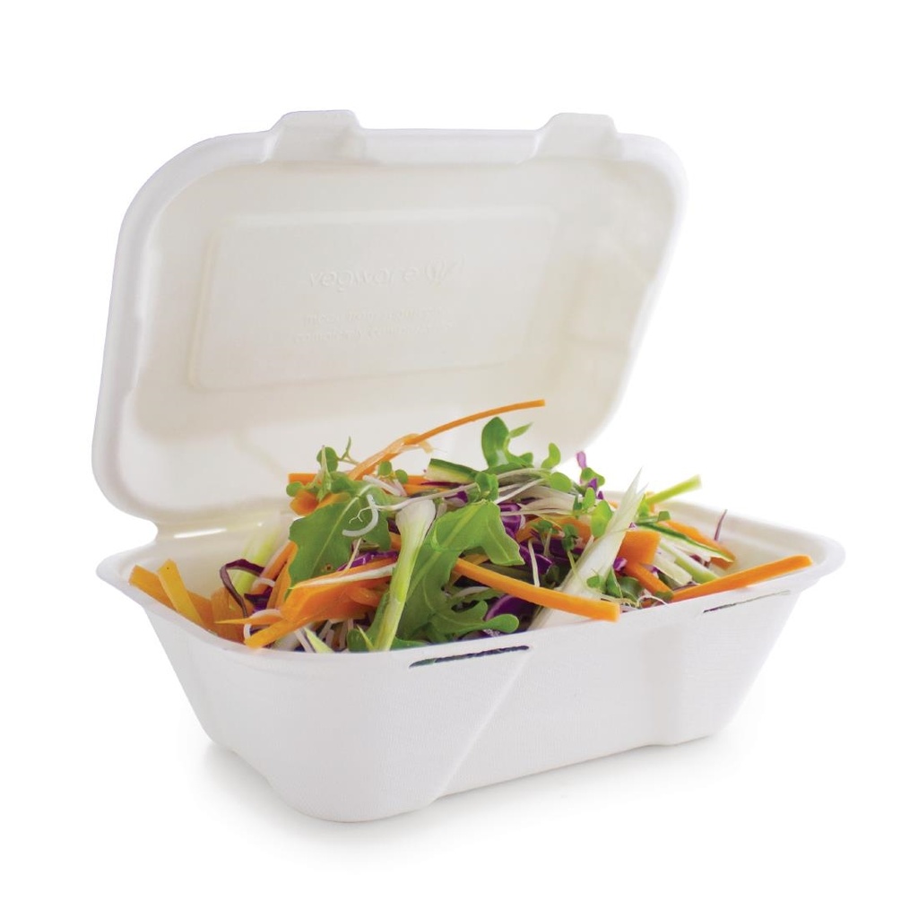 Boîtes repas en bagasse compostables avec couvercle à charnière Vegware 228mm (Lot de 200)