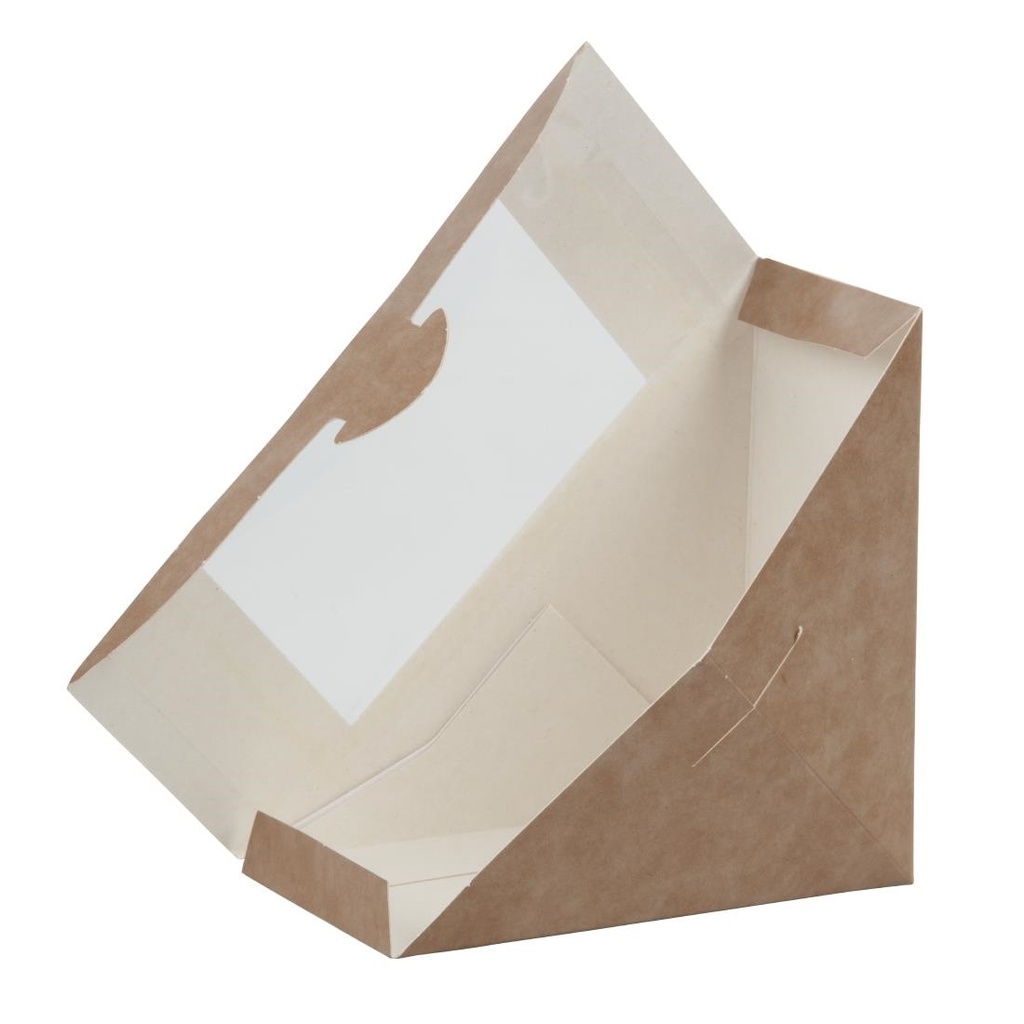 Boîtes sandwich triangle kraft recyclables à chargement frontal avec fenêtre en PLA Colpac (lot de 500)