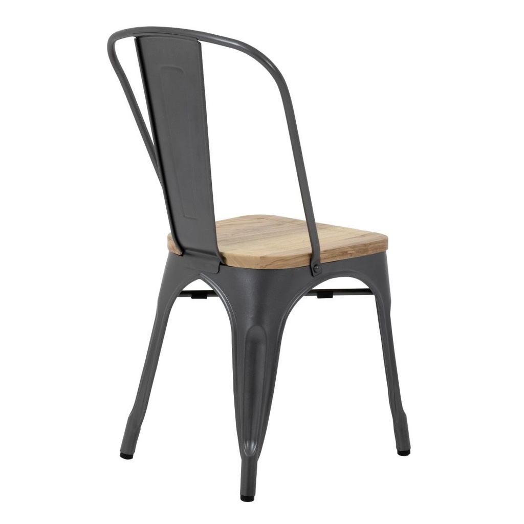 Chaises en acier avec assise en bois Bolero Bistro gris métallisé (lot de 4)