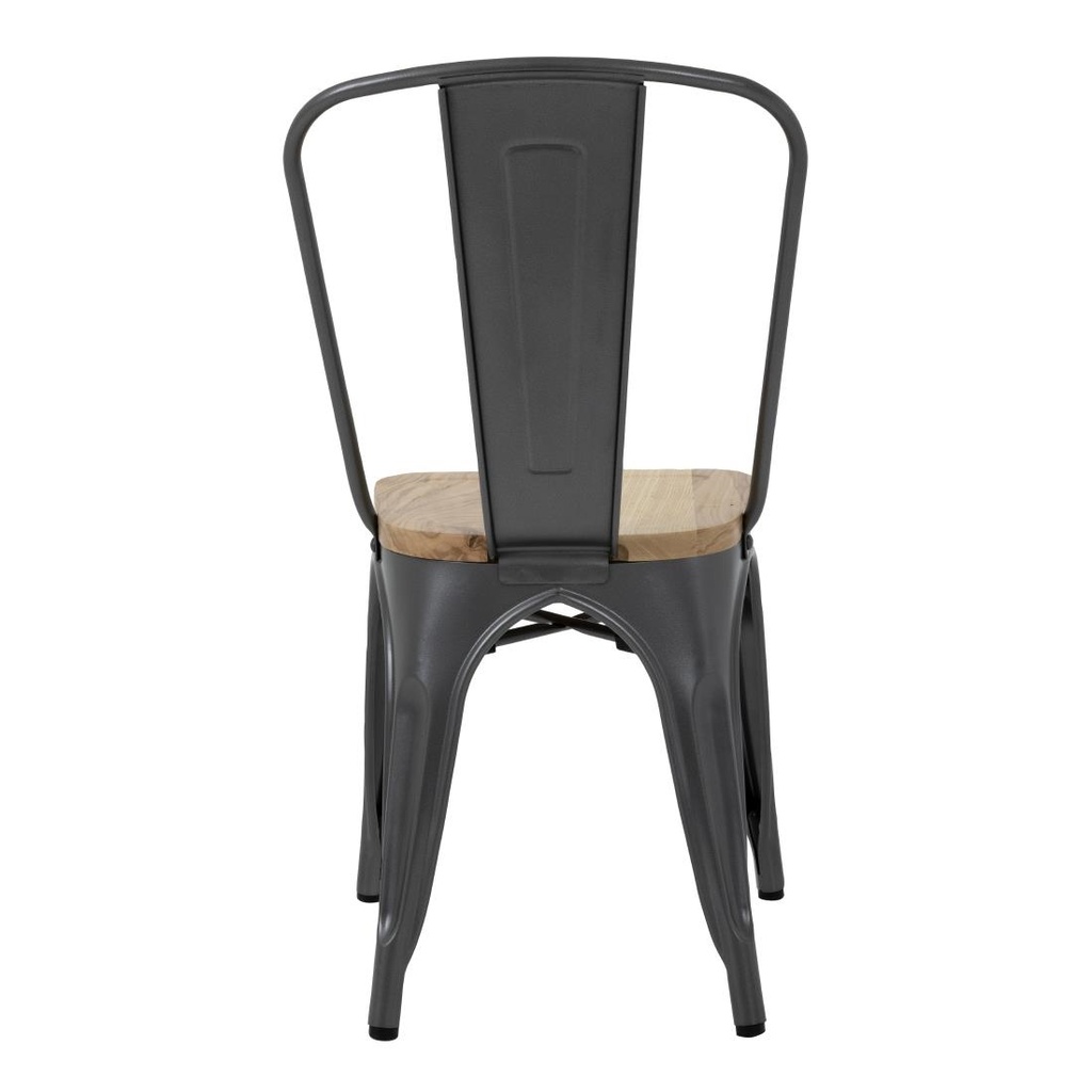 Chaises en acier avec assise en bois Bolero Bistro gris métallisé (lot de 4)