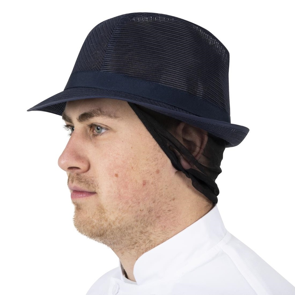 Chapeau Trilby bleu marine avec résille L