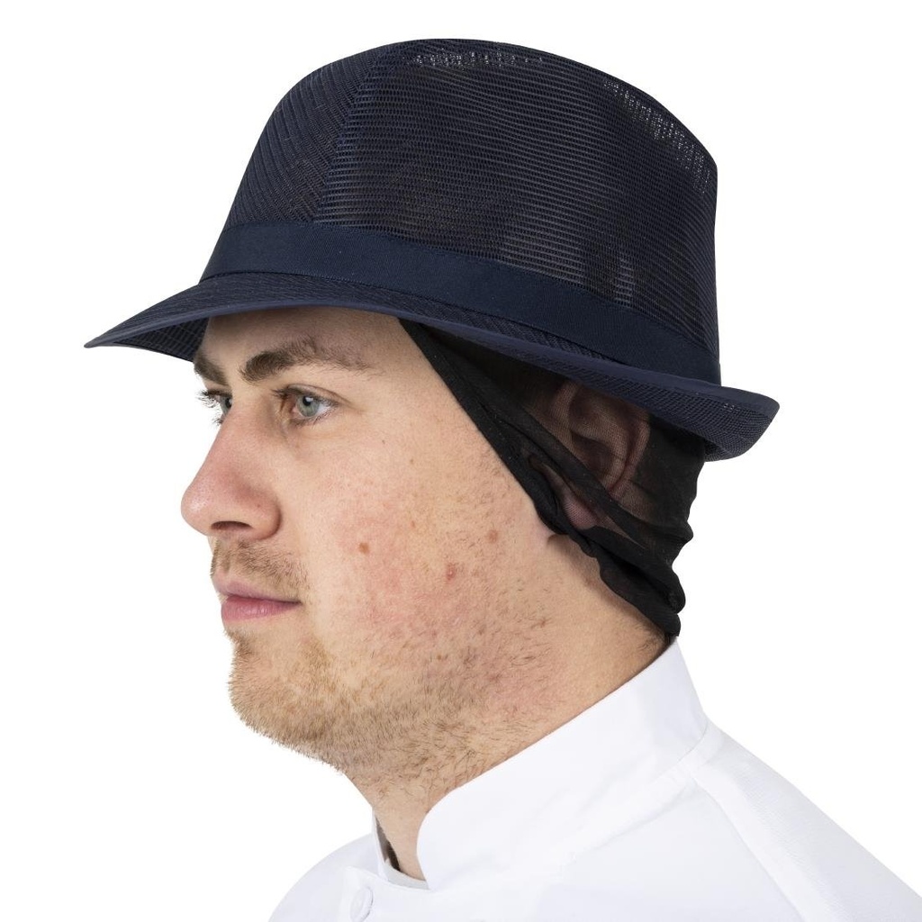 Chapeau Trilby bleu marine avec résille M