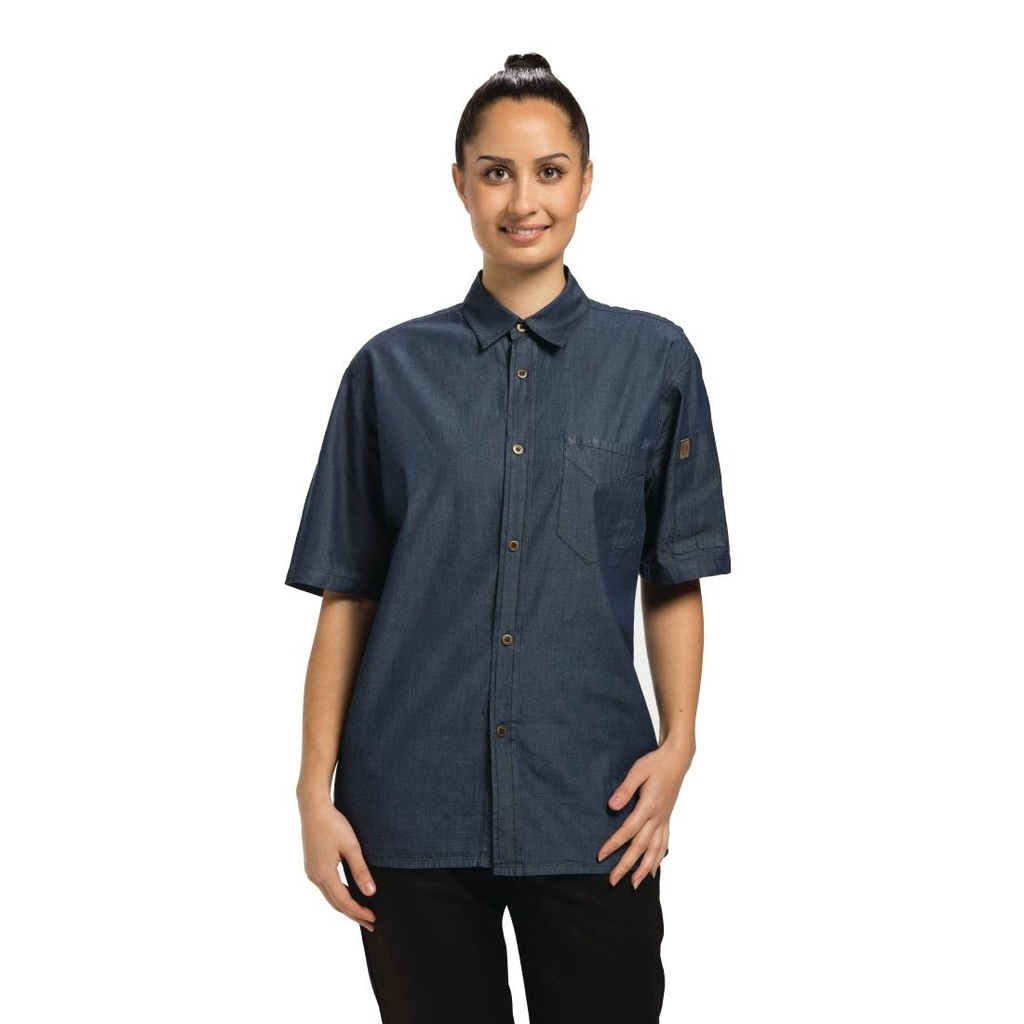 Chemise unisexe denim Chef Works Urban Detroit bleue XL