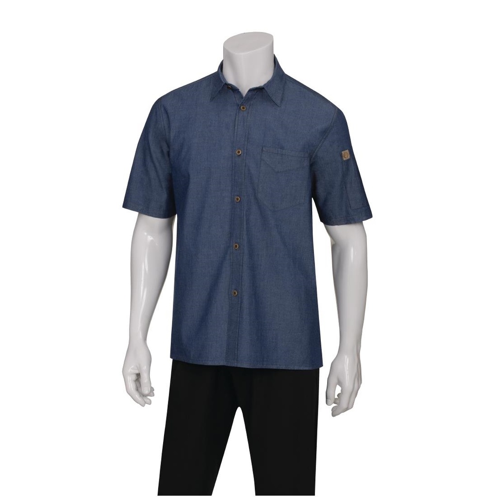 Chemise unisexe denim Chef Works Urban Detroit bleue XL