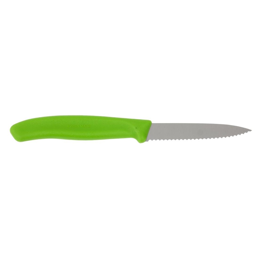 Couteau d'office lame dentée bout pointu Victorinox vert 80mm