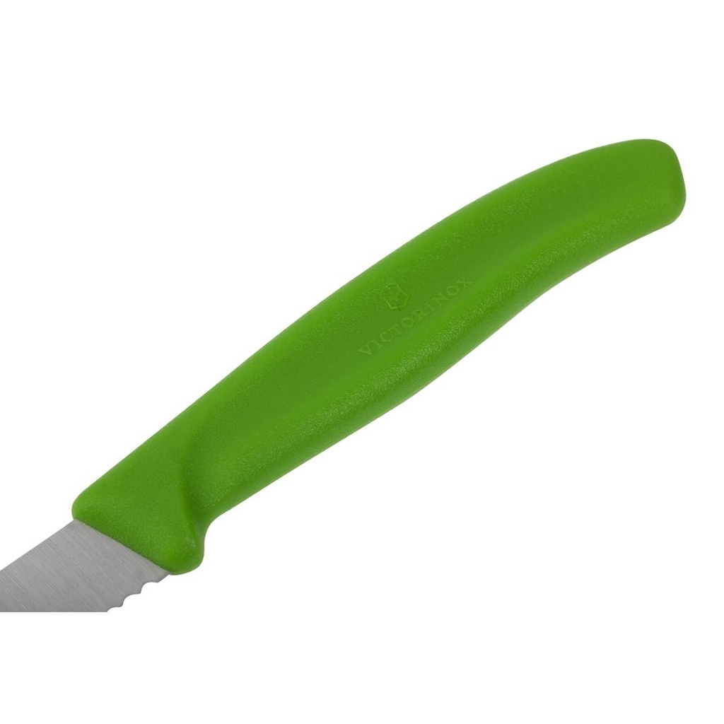 Couteau d'office lame dentée bout pointu Victorinox vert 80mm