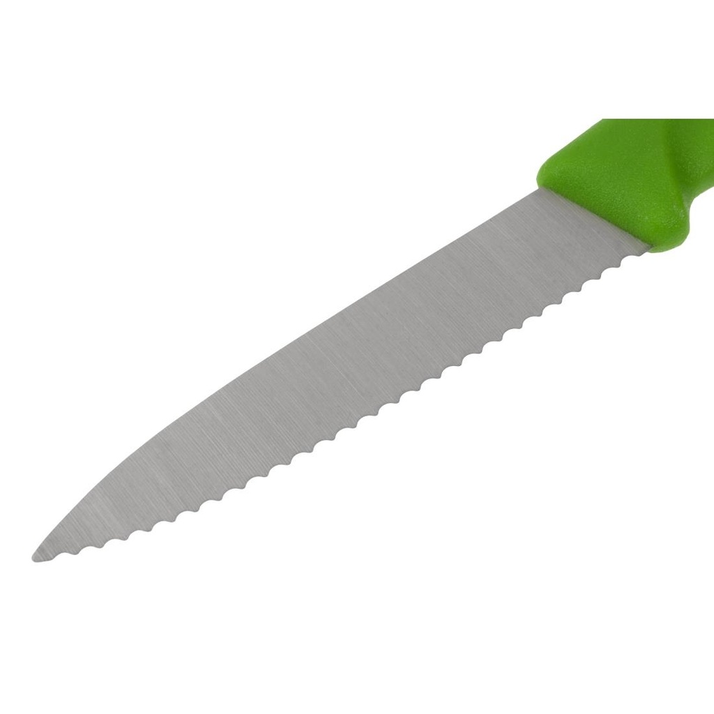 Couteau d'office lame dentée bout pointu Victorinox vert 80mm