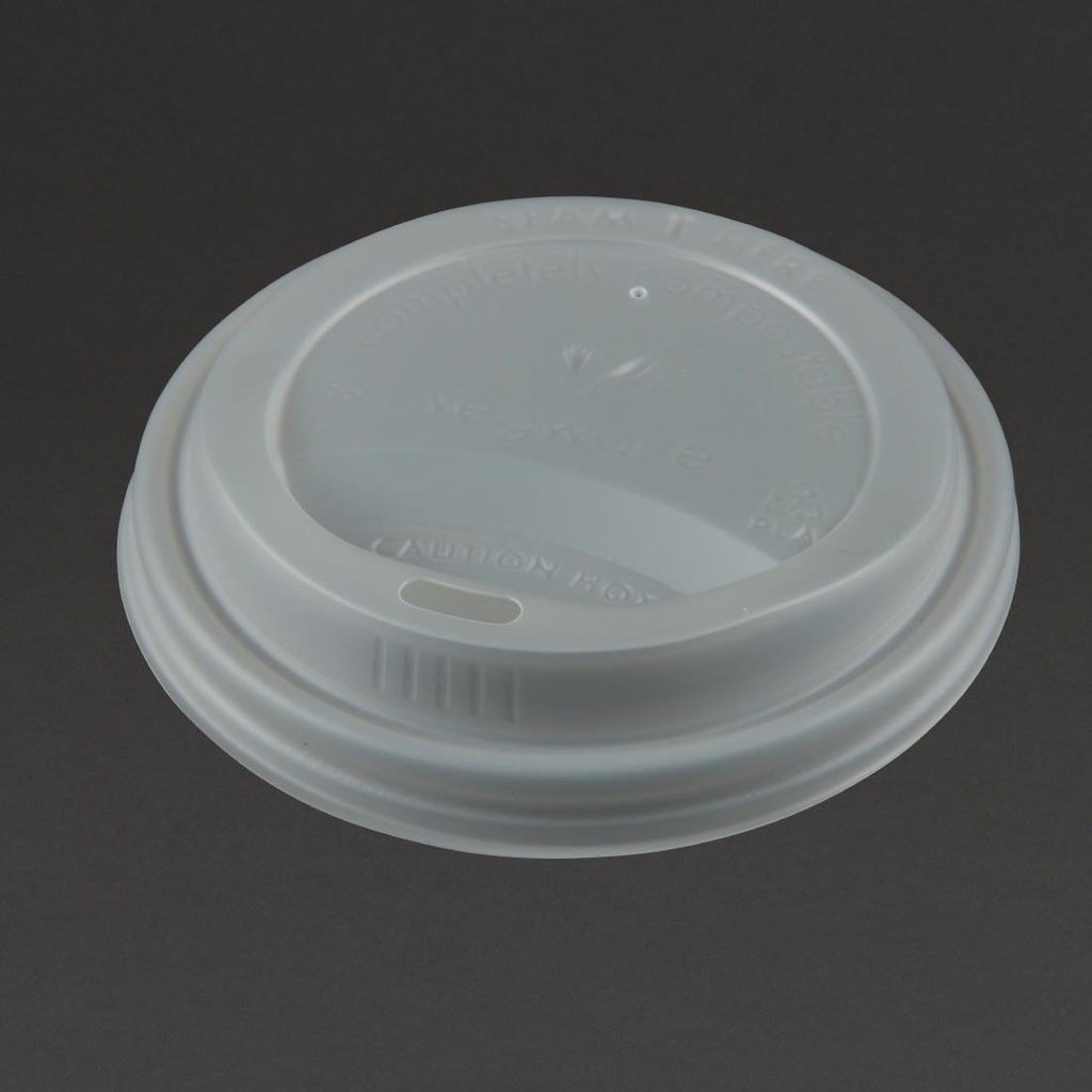 Couvercles compostables pour gobelets boissons chaudes Vegware 34 cl / 45,5 cl (x1000)