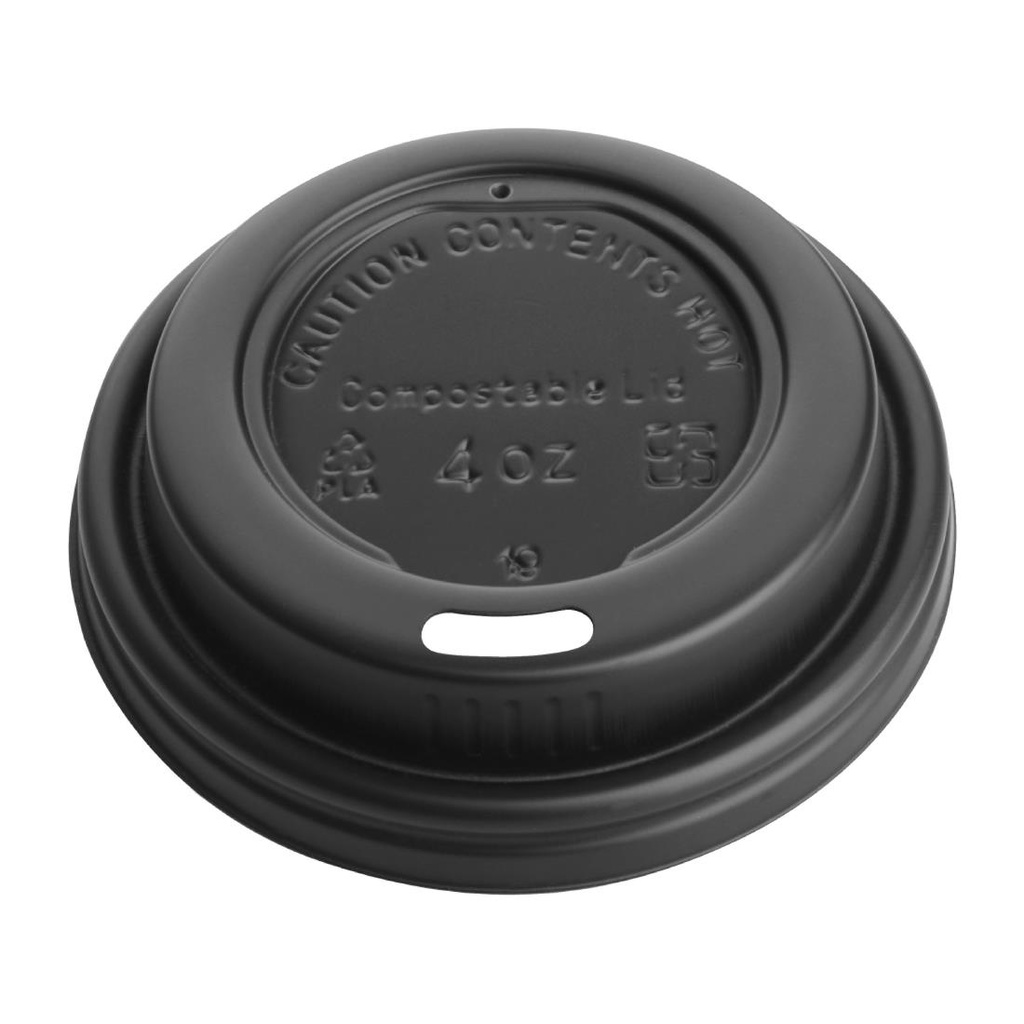 Couvercles noirs compostables en CPLA pour gobelets espresso 113ml Fiesta Compostable (x50)