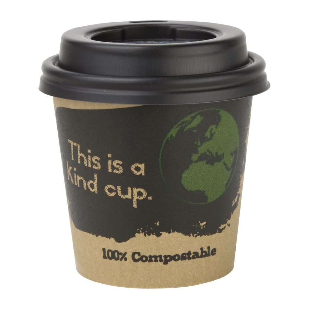 Couvercles noirs compostables en CPLA pour gobelets espresso 113ml Fiesta Compostable (x50)