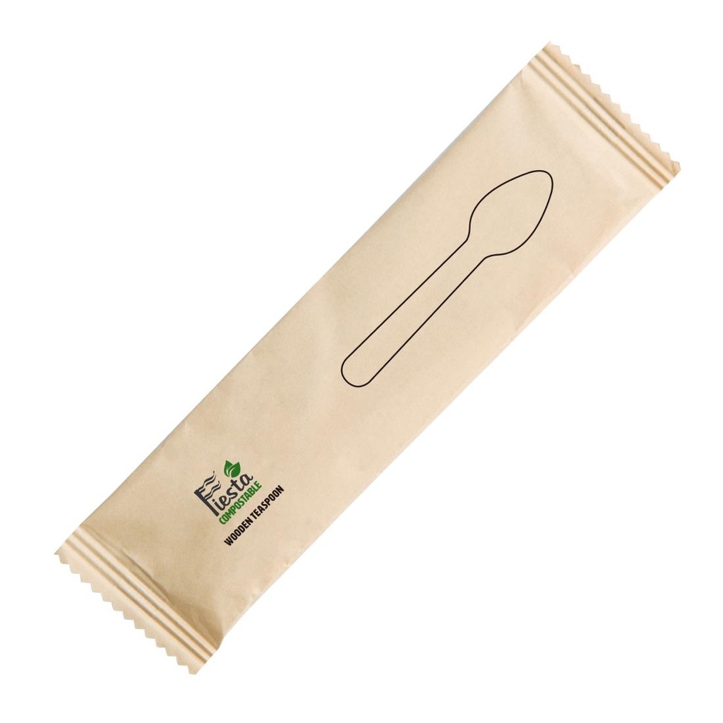 Cuillères à café en bois emballées individuellement Fiesta Compostable (lot de 500)