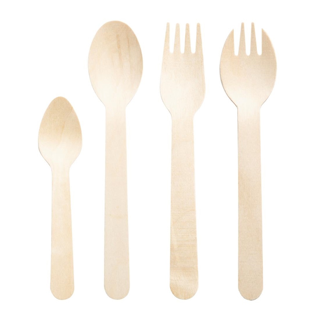 Cuillères-fourchettes en bois emballées individuellement Fiesta Compostable (lot de 500)