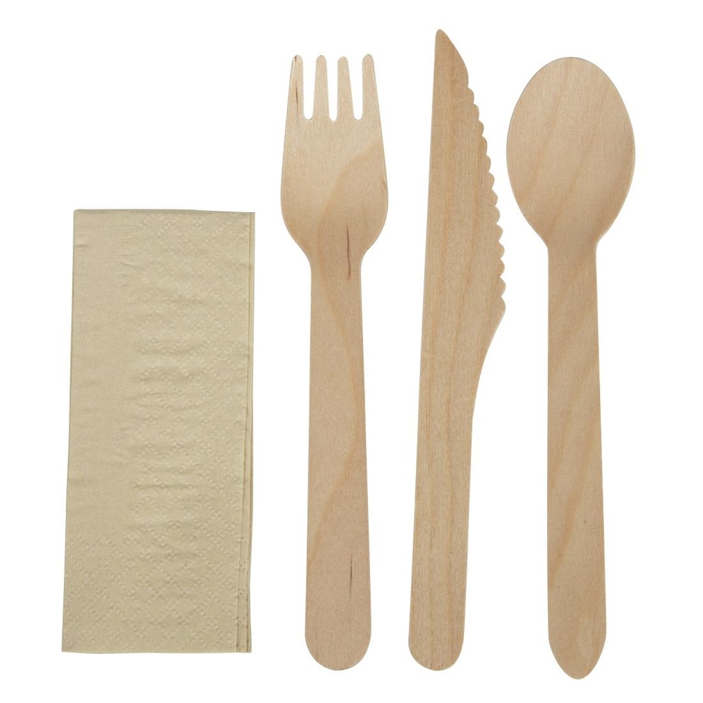 Ensembles de couverts en bois 4-en-1 emballages individuels kraft eGreen (lot de 250)