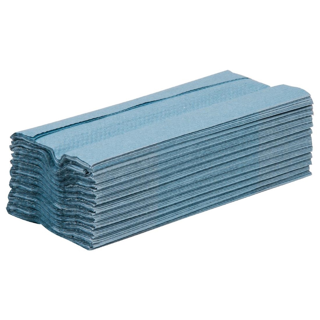 Essuie-mains 1 pli pliage en C Jantex bleu 2850 feuilles (lot de 15)