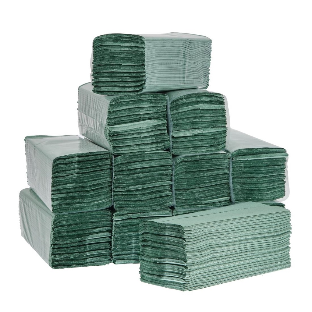 Essuie-mains 1 pli pliage en Z vert 250 feuilles Jantex (lot de 12)