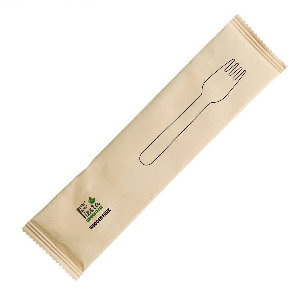 Fourchettes en bois emballées individuellement Fiesta Compostable (lot de 500)