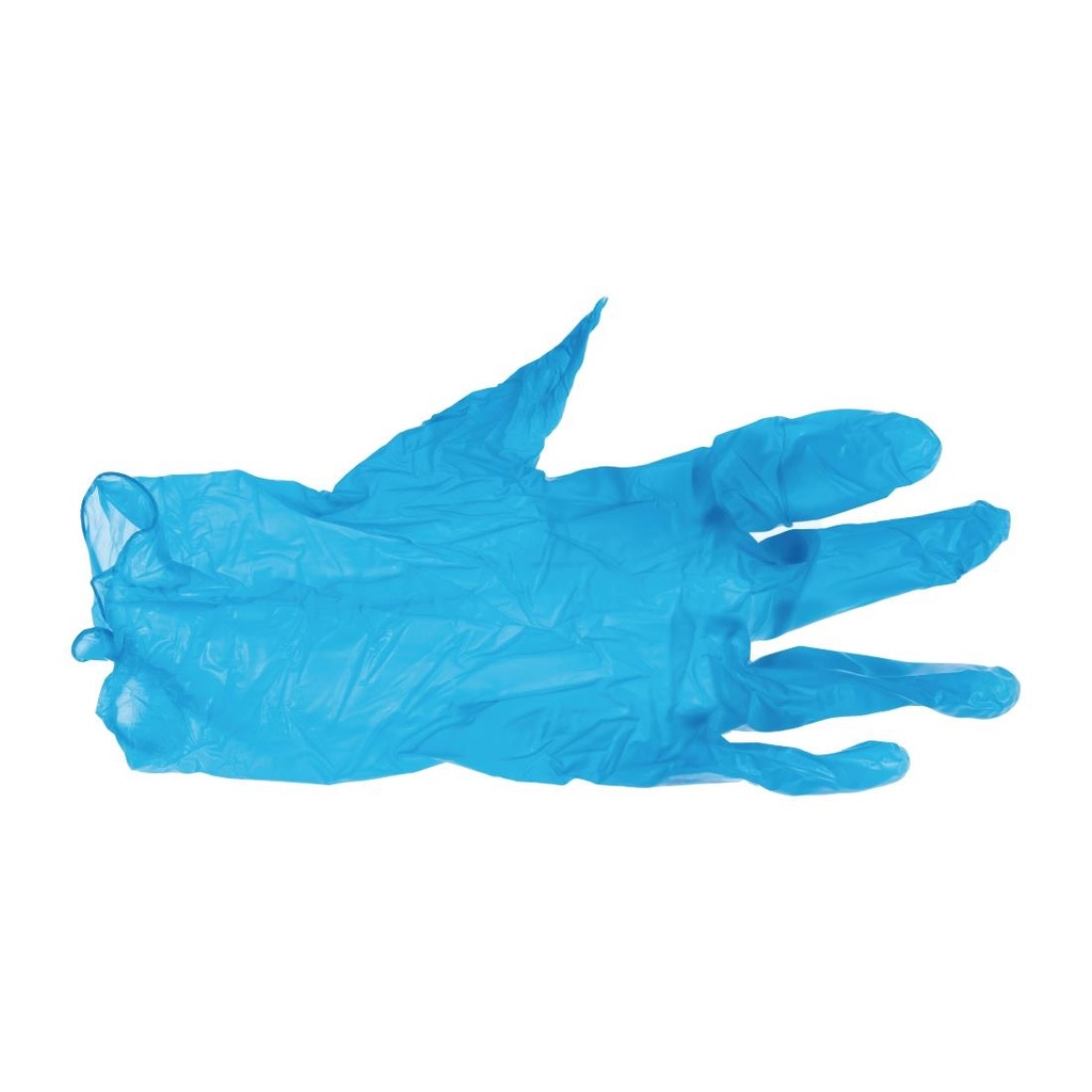 Gants alimentaires en vinyle non poudrés Hygiplas bleus L (Lot de 100)