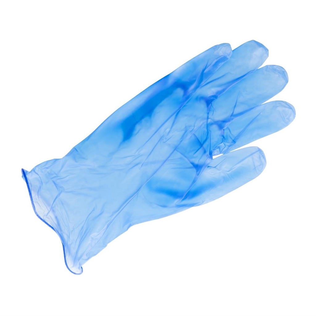 Gants alimentaires en vinyle non poudrés Hygiplas bleus XL (Lot de 100)