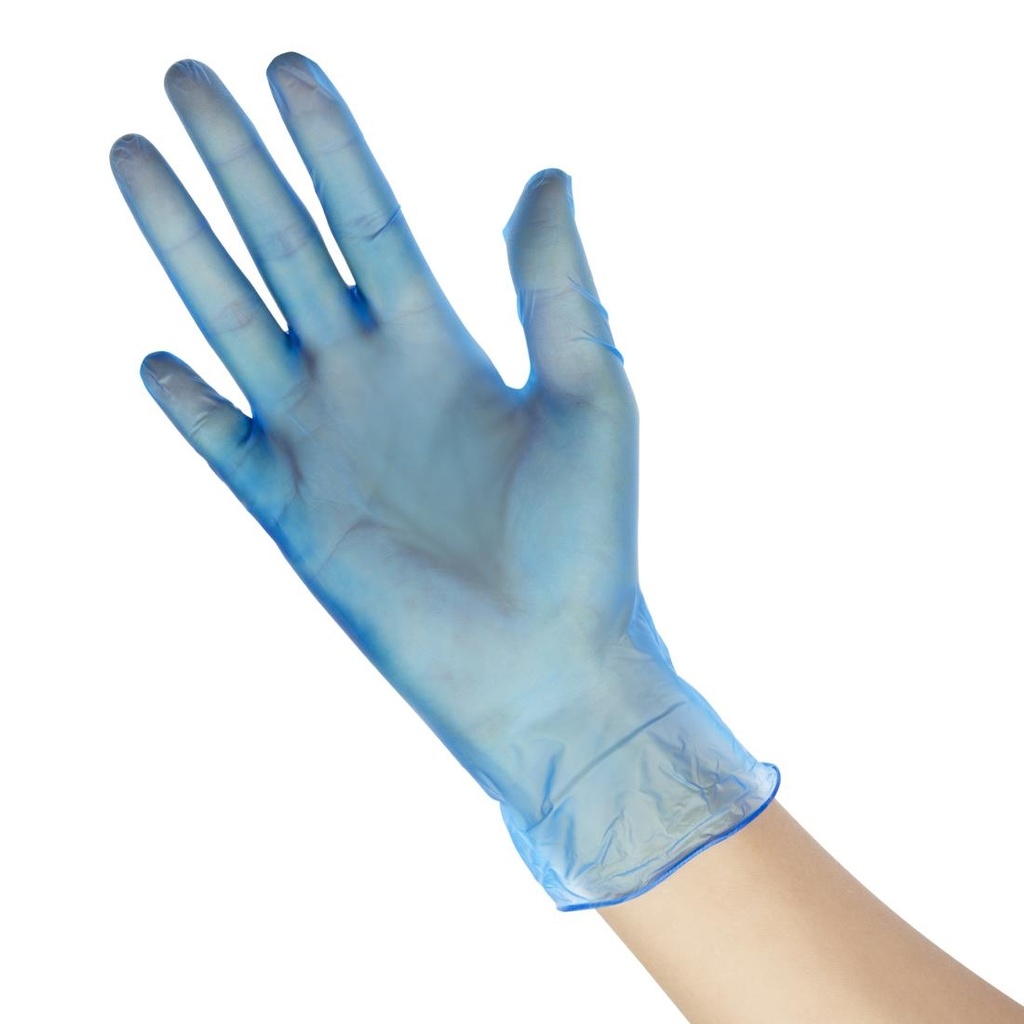 Gants alimentaires en vinyle non poudrés Hygiplas bleus XL (Lot de 100)